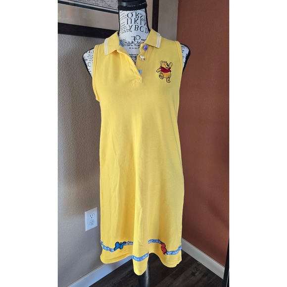 Disney Other - Vtg Y2K Disney World Pooh Yellow Sleeveless Polo Dress Girls XL/Womens SM